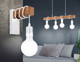 Stylish White And Wood Hanging Pendant Light For Kitchen Island With 4 E27 Bulb Sockets - thumbnail 3