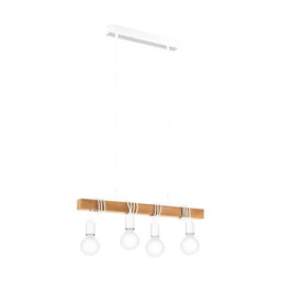 Stylish White And Wood Hanging Pendant Light For Kitchen Island With 4 E27 Bulb Sockets