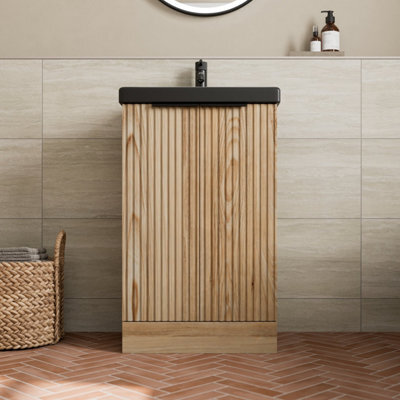 Affine Fluted 500mm Wood Floorstanding Vanity Unit Black Basin Soft Close Doors - image 1
