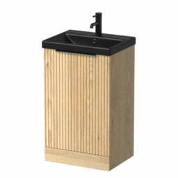 Affine Fluted 500mm Wood Floorstanding Vanity Unit Black Basin Soft Close Doors - thumbnail 4