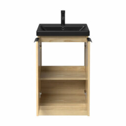 Affine Fluted 500mm Wood Floorstanding Vanity Unit Black Basin Soft Close Doors - thumbnail 5