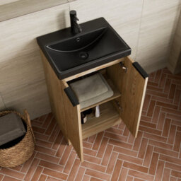 Affine Fluted 500mm Wood Floorstanding Vanity Unit Black Basin Soft Close Doors - thumbnail 3