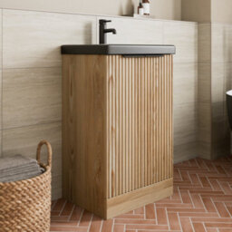Affine Fluted 500mm Wood Floorstanding Vanity Unit Black Basin Soft Close Doors - thumbnail 2