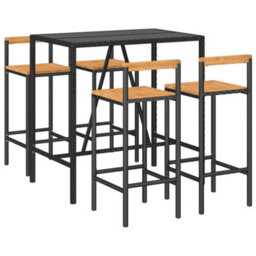 Berkfield 5 Piece Garden Bar Set Black Poly Rattan& Solid Wood Acacia - thumbnail 3