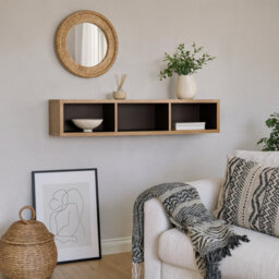 Wyld Haus Athens Natural Oak Wood-Effect Wide Wall Shelf 3 Compartments - thumbnail 2