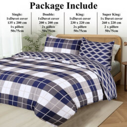 Aspire Homeware Printed Microfiber Duvet Cover Set, Navy Check Reversible, Double, (L)200Cm X (W)200Cm - thumbnail 6