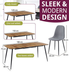 Hallowood Furniture Cullompton Large Extending Dining Table With Light Oak Effect Top (120-180Cm) With 4 Chairs - thumbnail 3