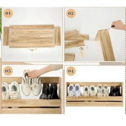 2Pcs 80Cm Wood Wall-Mounted Shoe Rack Entryway Footwear Storage Holder Organizer - thumbnail 3