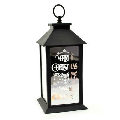Shatchi Christmas Led Warm White Lantern Lamp Black Pvc Frame With Designed And Inprinted Christmas Theme - image 1