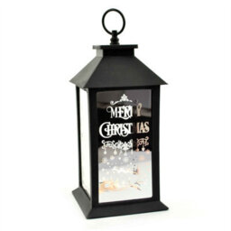 Shatchi Christmas Led Warm White Lantern Lamp Black Pvc Frame With Designed And Inprinted Christmas Theme - thumbnail 1