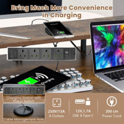 Costway L-Shaped Gaming Desk Computer Desk W/ Led Lights & Power Outlets-Brown - thumbnail 4