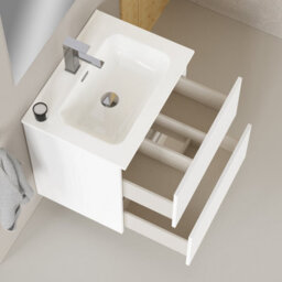 Banyetti Linea Matt White Ribbed Double Drawer Wall Hung Vanity Unit 600mm X 390mm - thumbnail 4