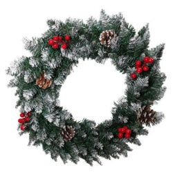 Samuel Alexander 45Cm Snow Tipped Green Wreath Christmas Decoration With 125 Tips, Pine Cones And Berries - thumbnail 9