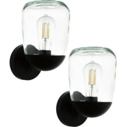 Set Of 2 Ip44 Outdoor Wall Lights - Black Aluminium & Plastic With E27 Lamp Holder