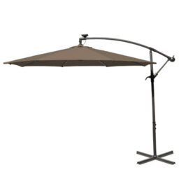 VRUC Outdoor Patio Garden Cantilever Banana Led Parasol Hanging Umbrella 3M Taupe - thumbnail 3