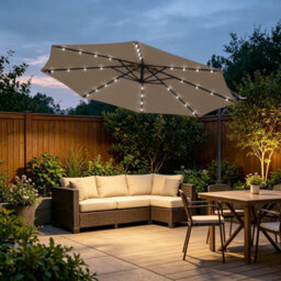 VRUC Outdoor Patio Garden Cantilever Banana Led Parasol Hanging Umbrella 3M Taupe - thumbnail 1