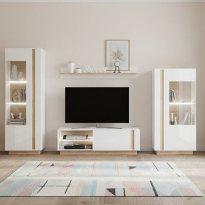 Arco White I Living Room Furniture Set White Gloss Oak Grandson With Led Lights Blue - image 1
