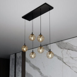 Emibig Lighting Emibig Cosmo Pendant Lamp  6 X E14 Black With Amber Shade - thumbnail 5