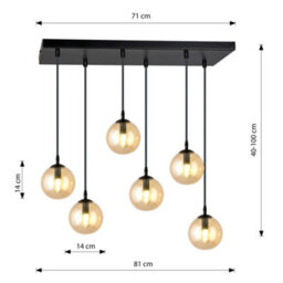 Emibig Lighting Emibig Cosmo Pendant Lamp  6 X E14 Black With Amber Shade - thumbnail 7