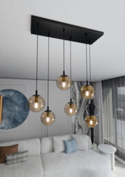Emibig Lighting Emibig Cosmo Pendant Lamp  6 X E14 Black With Amber Shade - thumbnail 4