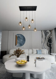 Emibig Lighting Emibig Cosmo Pendant Lamp  6 X E14 Black With Amber Shade - thumbnail 3