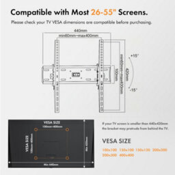 Vonhaus Tilting Tv Bracket - Tilt Wall Mount For 26 - 55 Inch Tvs - Tv Wall Bracket For Vesa Tv's Up To 45Kg Weight - Ultra Slim - thumbnail 4