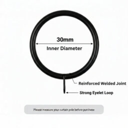 Homeelabador 30mm Black Colour Pole Curtain Rings With Eyelet - Pack Of 60 - thumbnail 2