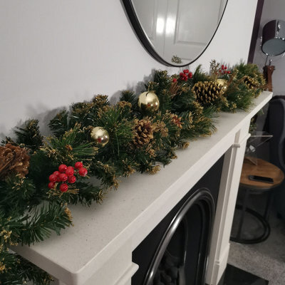 Samuel Alexander 180Cm (6Ft) Premier Gold Dressed Christmas Garland With Berries Pine Cones & Gold Baubles - image 1