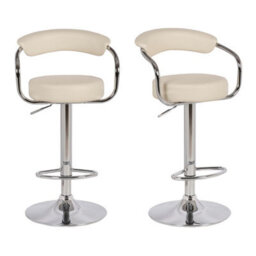 Lamboro Zenith Bar Stools Set Of 2 With Adjustable Height, Swivel Mechanism For Breakfast Bar Or Kitchen, Cream