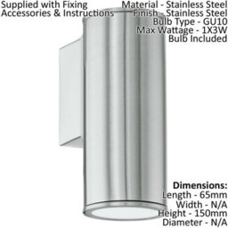 2 Pack Stainless Steel Ip44 Outdoor Wall Lights With Gu10 Bulbs - thumbnail 2