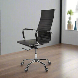 Evre High Back Boardroom Black Faux Leather Desk Chair With Chrome Finish