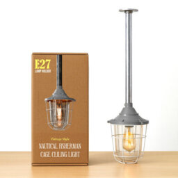 Industrial Pendant Light Fitting E27 Base Galvanized Steel With Metal Cage Hanging Conduit Pendant Lighting Grey