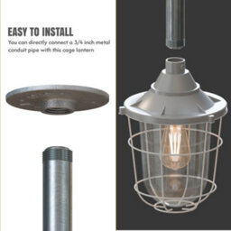 Industrial Pendant Light Fitting E27 Base Galvanized Steel With Metal Cage Hanging Conduit Pendant Lighting Grey - thumbnail 5