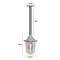 Industrial Pendant Light Fitting E27 Base Galvanized Steel With Metal Cage Hanging Conduit Pendant Lighting Grey - thumbnail 4