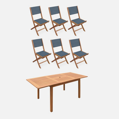 Sweeek - 6-Seater Extendable Wooden Garden Table With 6 Textilene Chairs Natural 180X80X75 Cm - Almeria Table 180Cm + 6 Chairs - image 1
