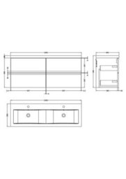 Hudson Reed Urban Soft Black Wall Hung 4 Drawer Vanity Unit And Double Ceramic Basin, 540 X 1205 X 383 - thumbnail 6