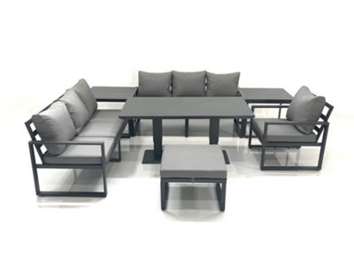 Fimous Outdoor Garden Furniture Set Aluminium Lounge Sofa Adjustable Rising Lifting Dining Table Sets With Footstool 2 Side Tables - image 1