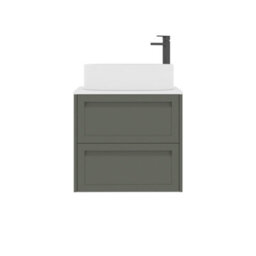 Royal Bathrooms Royal Bathroom Elmore 600mm Matt Green Wall Mounted Bathroom Vanity Unit 2 Drawer Plain White Worktop With Peak Basin - thumbnail 7