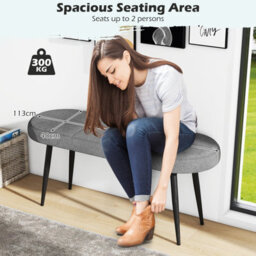 Costway 113 Cm Ottoman Bench Modern Padded Shoe Bench W/ Metal Legs - thumbnail 6