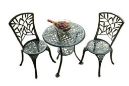Sh&g Hembury 2 Seat Bistro Set - 3 Piece Round Table & Chairs - Black Cast Aluminium With Cream Cushions - Indoor & Outdoor - thumbnail 1