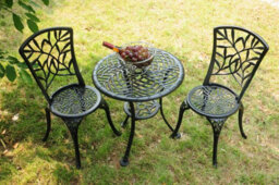 Sh&g Hembury 2 Seat Bistro Set - 3 Piece Round Table & Chairs - Black Cast Aluminium With Cream Cushions - Indoor & Outdoor - thumbnail 2