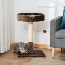 Pawhut Small Cat Tree With Sisal Scratching Post Kitten Bed Ball Toy, Brown - thumbnail 7