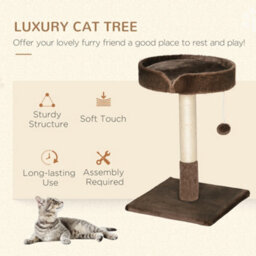 Pawhut Small Cat Tree With Sisal Scratching Post Kitten Bed Ball Toy, Brown - thumbnail 4