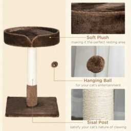 Pawhut Small Cat Tree With Sisal Scratching Post Kitten Bed Ball Toy, Brown - thumbnail 5