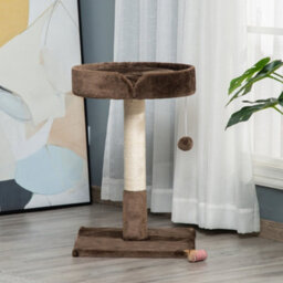 Pawhut Small Cat Tree With Sisal Scratching Post Kitten Bed Ball Toy, Brown - thumbnail 9