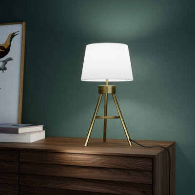 GoodHome Wenham Tripod Brushed Matt Cream Gold Effect Table Lamp - image 1