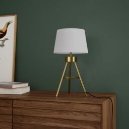 GoodHome Wenham Tripod Brushed Matt Cream Gold Effect Table Lamp - thumbnail 2