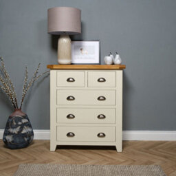 Elm Home And Garden 2+4 Chest Of Drawers Painted Cream/off White Oak Wooden  96Cm High X 95Cm Wide X 40Cm Deep Fully Assembled - thumbnail 2