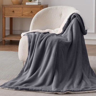 Bedlooms Grey Sherpa Throw Blanket, Reversible & Lightweight Bed & Sofa Blanket, Super King 230X270Cm - image 1