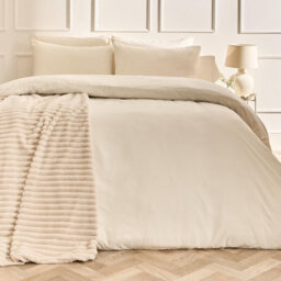 Ohs Plain Dyed Duvet Cover With Pillowcase Bedding Set, Ivory - Super King - thumbnail 1